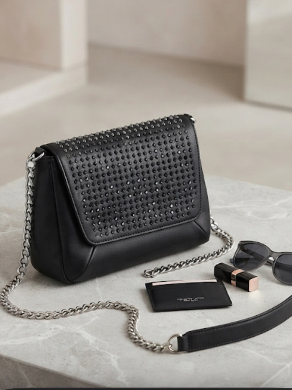 Black Studded Chain Strap Crossbody Bag
